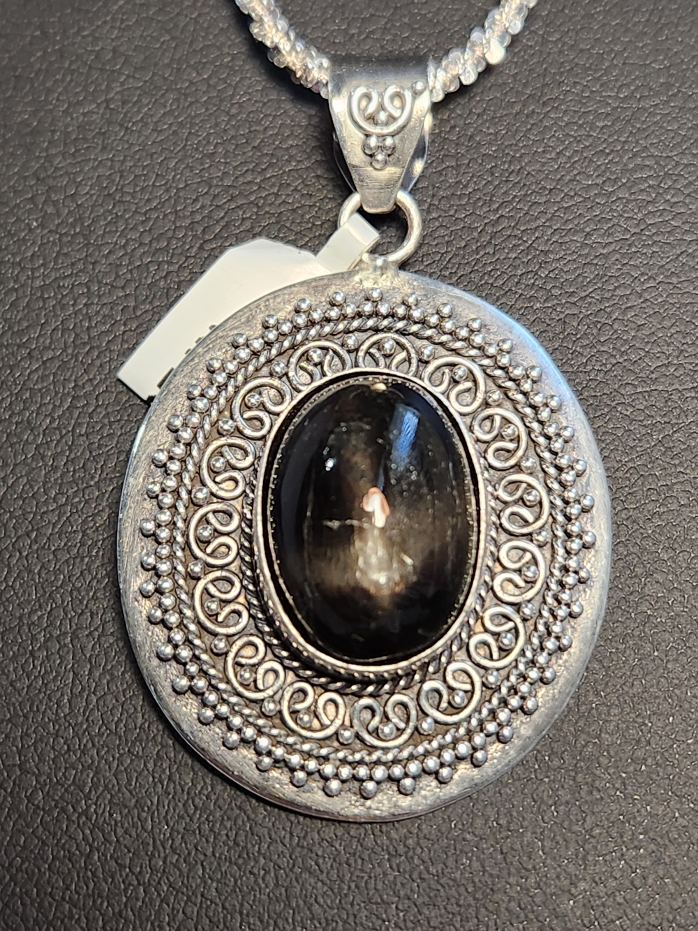 Devious! VID! Natural Black Star Diopside Bali Pendant W/ D Cut 925 Italy 20" - Picture 5 of 14